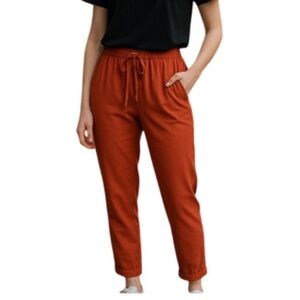 RW&CO Leisure Trousers Burnt Orange Elastic Drawstring Waistband High Waist M